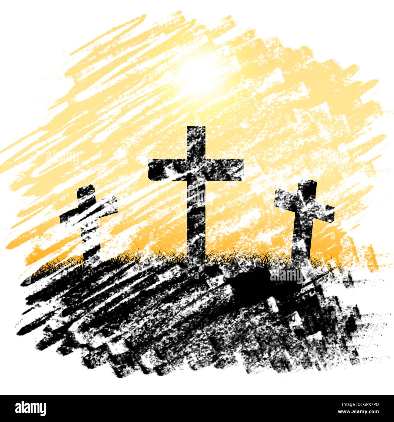 Graveyard Hill Representing Place Of Burials And Night Time Stock Photo