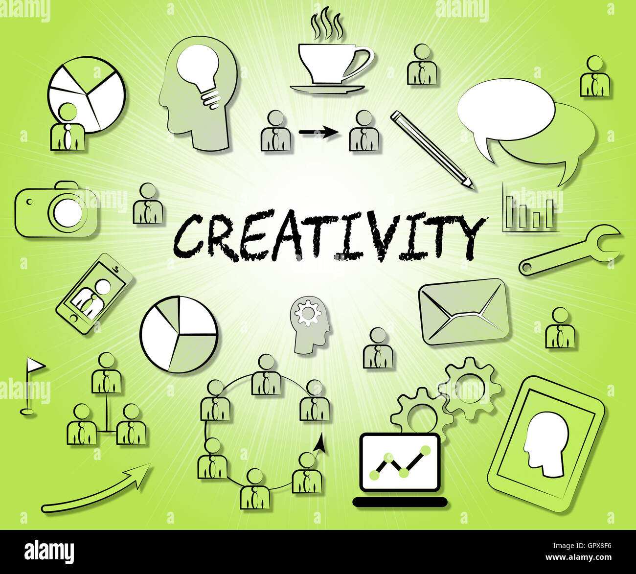Creativity Icons Indicating Imaginative Idea And Inspired Stock Photo