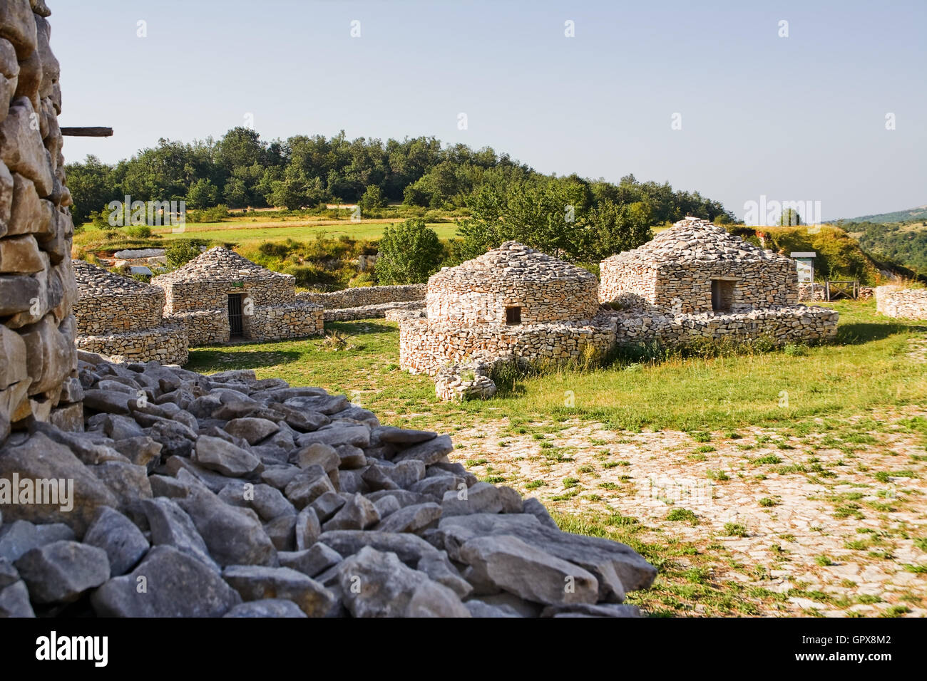 reconstruction village Paleolithic in Abruzzo (Italy Stock Photo - Alamy