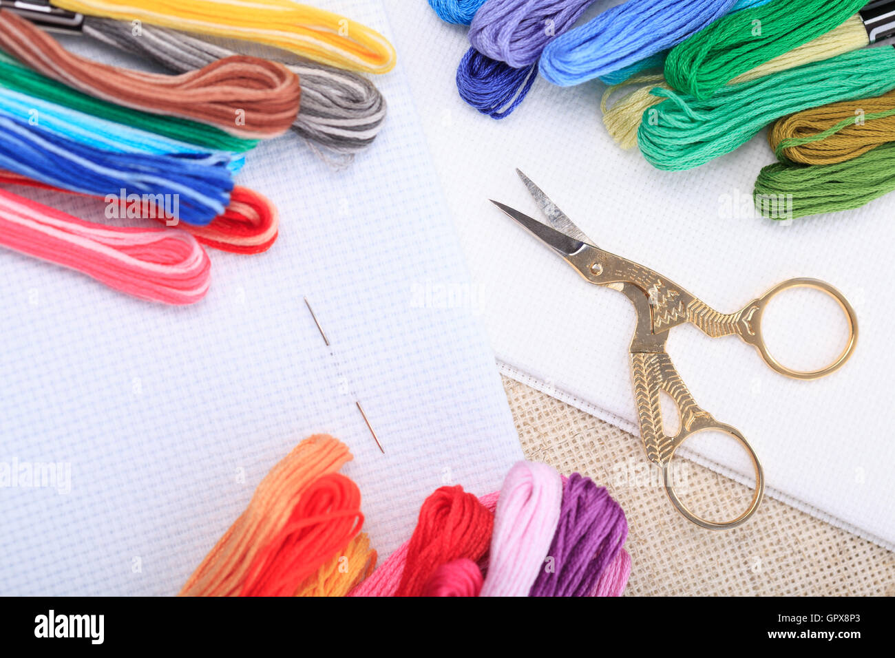 Embroidery floss and needle Stock Photo Alamy