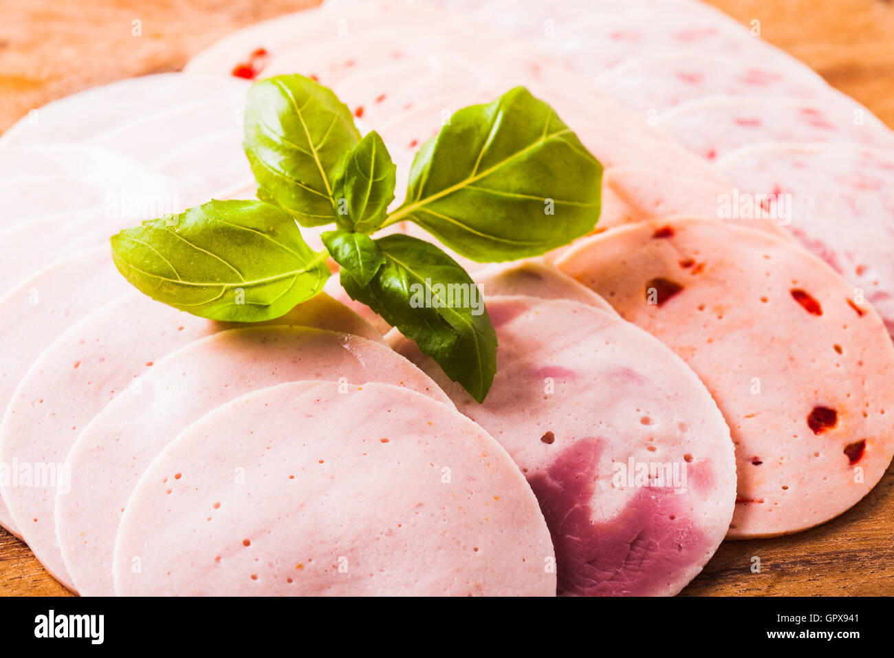 Variety of processed cold meat products Stock Photo Alamy