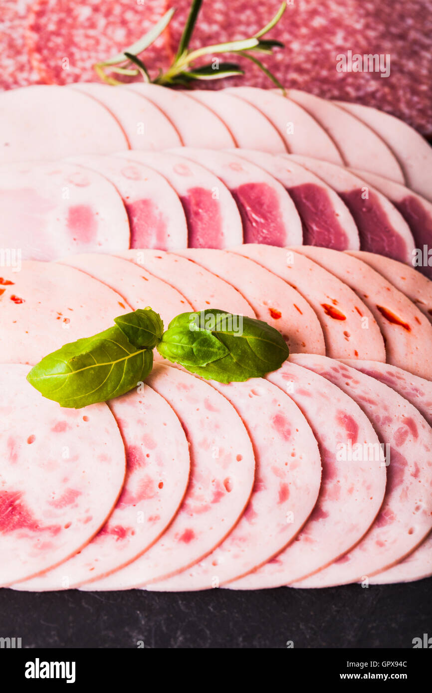 Variety of processed cold meat products Stock Photo Alamy