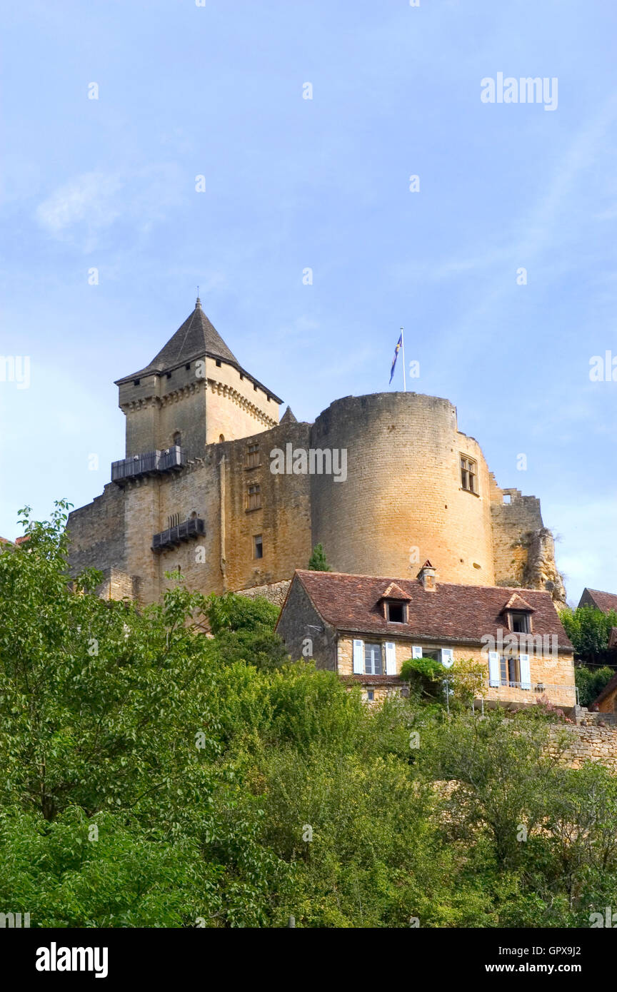 Landscape of the village of Castelnaud dominated by its medieval castle ...