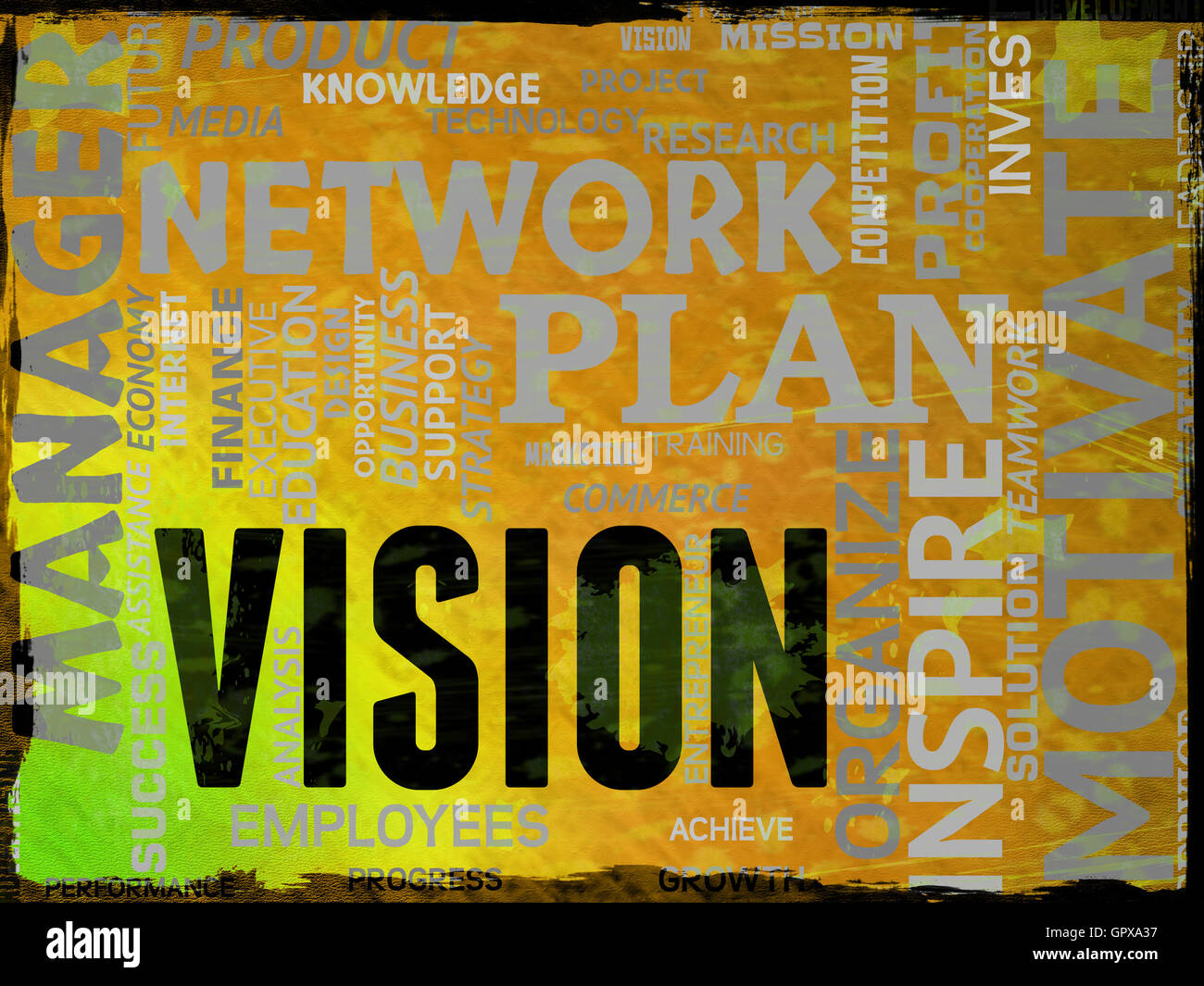 Vision Words Representing Aspire Objectives And Plans Stock Photo - Alamy