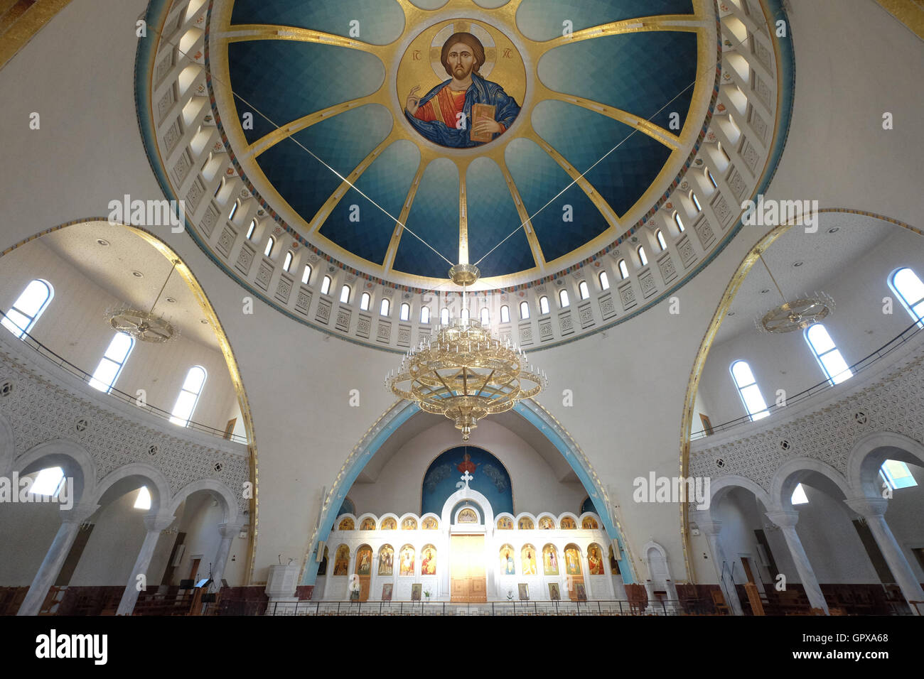 The interior of Autocephalous Orthodox Church of Tirana,Albania Stock
