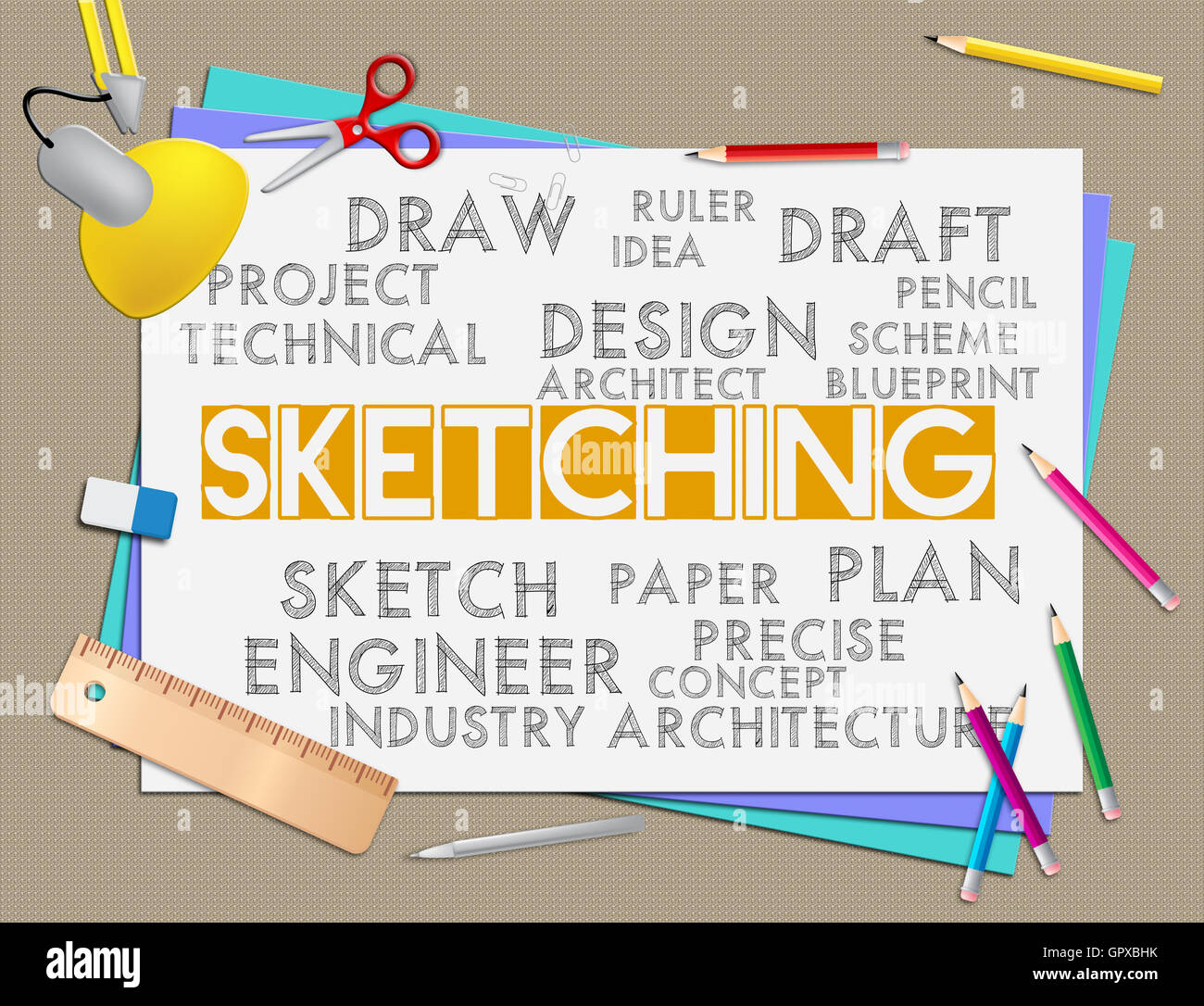 Sketching word showing drawing creativity and designer Stock Photo - Alamy
