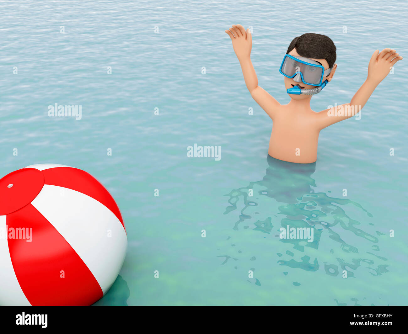 3d illustration. Young people with beach ball in the sea. Summer vacation concept Stock Photo