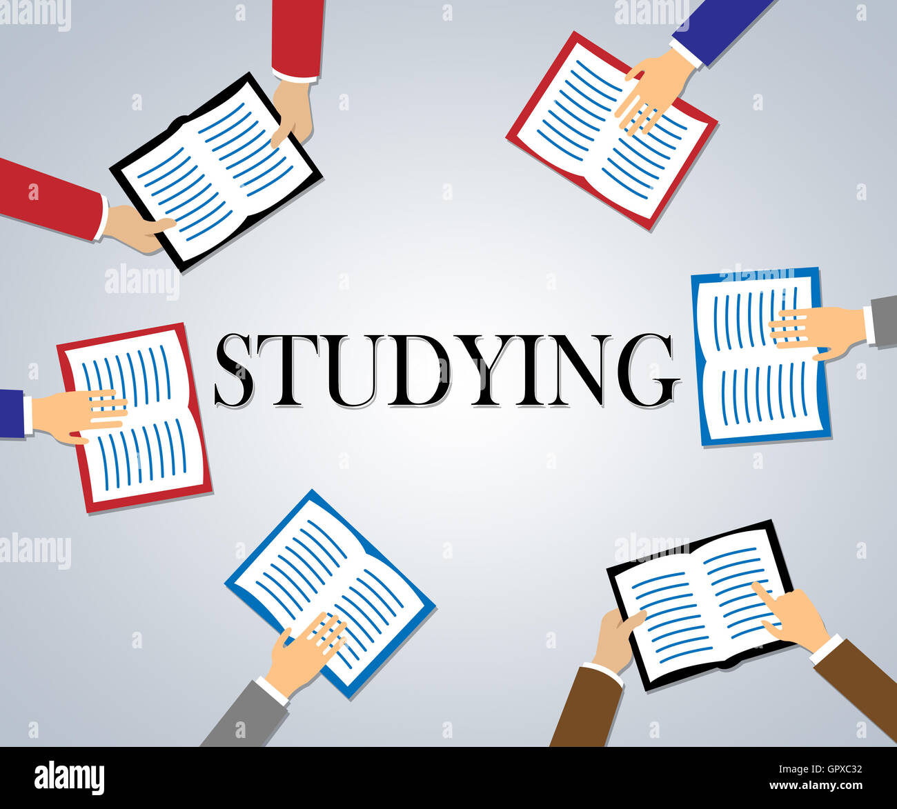 Studying Books Meaning Learn Educate And Knowledge Stock Photo Alamy
