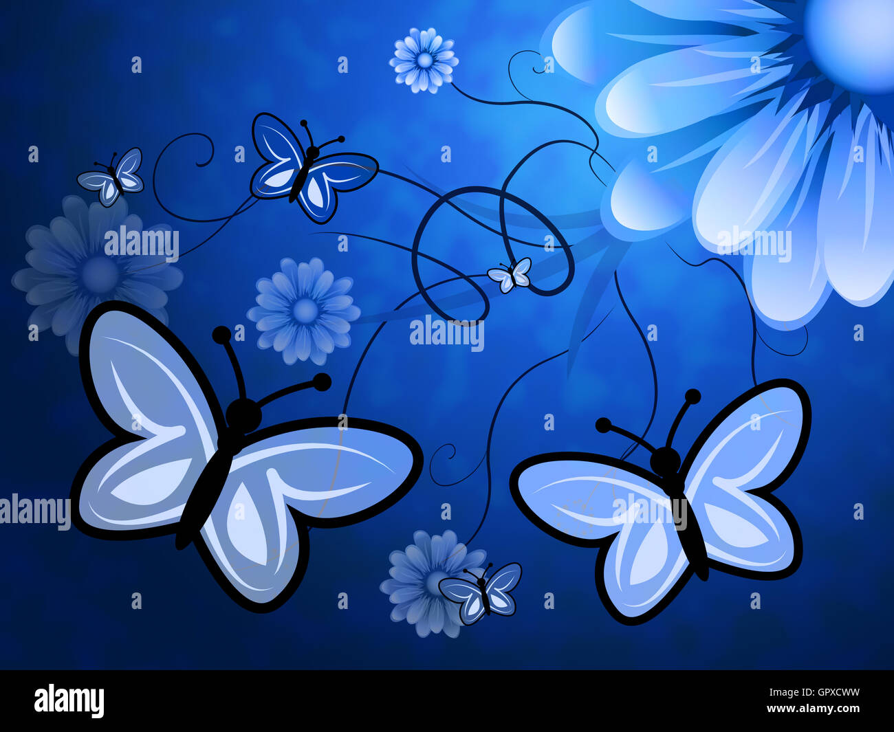 Butterflies On Flowers Meaning Bouquet Blooming And Flora Stock Photo