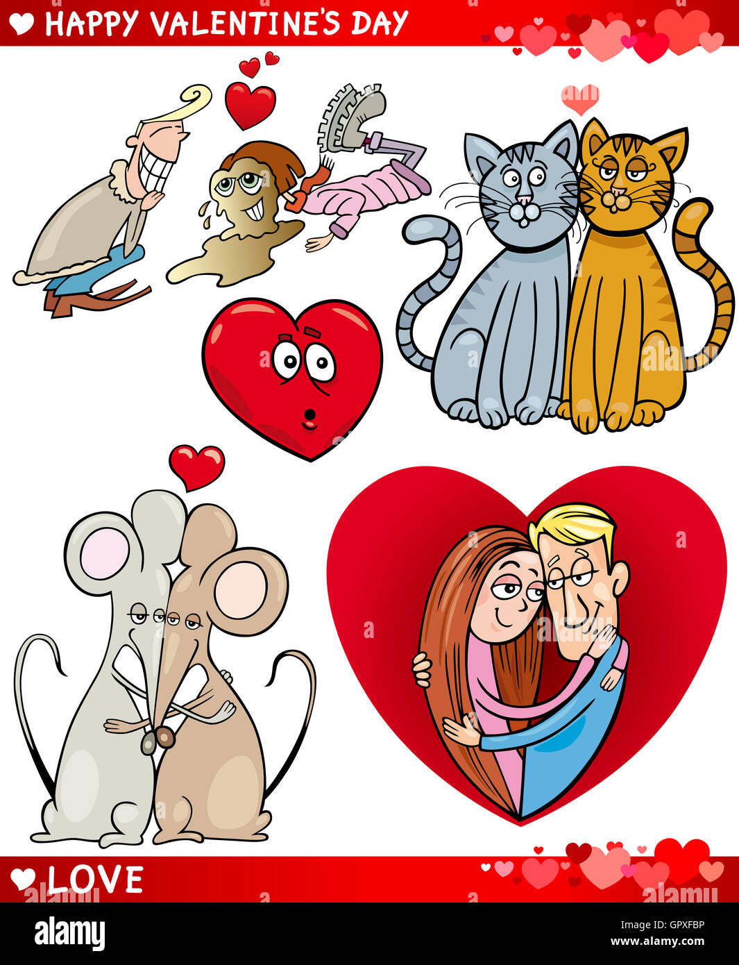 valentine cartoon illustration love set Stock Photo - Alamy