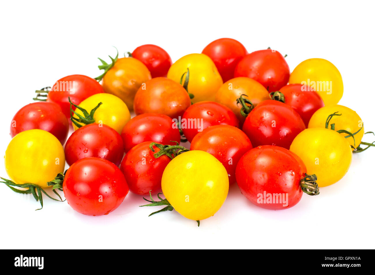 Red and Yellow Fresh Cherry Tomato on White Background Stock Photo - Alamy