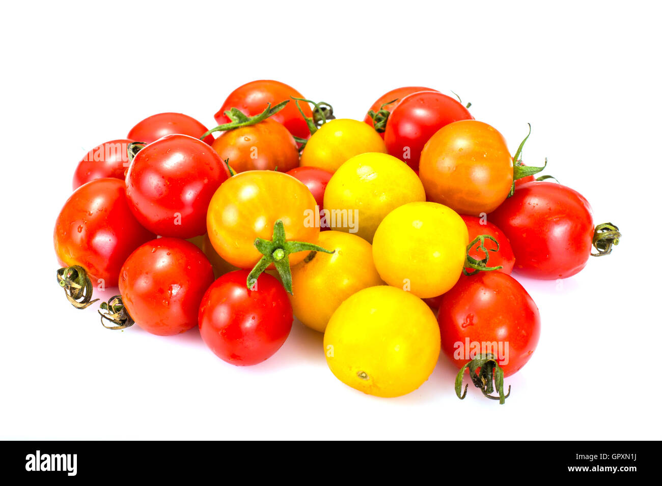 Red and Yellow Fresh Cherry Tomato on White Background Stock Photo - Alamy