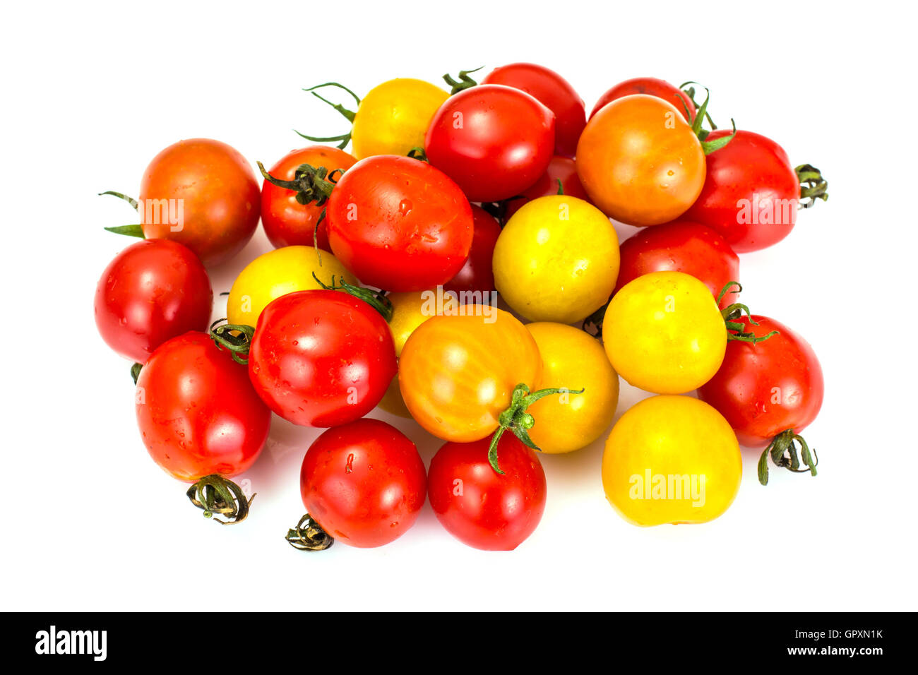 Red and Yellow Fresh Cherry Tomato on White Background Stock Photo - Alamy