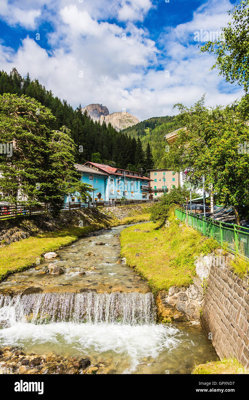 mountain river flowing through village in the Alps Stock Photo - Alamy