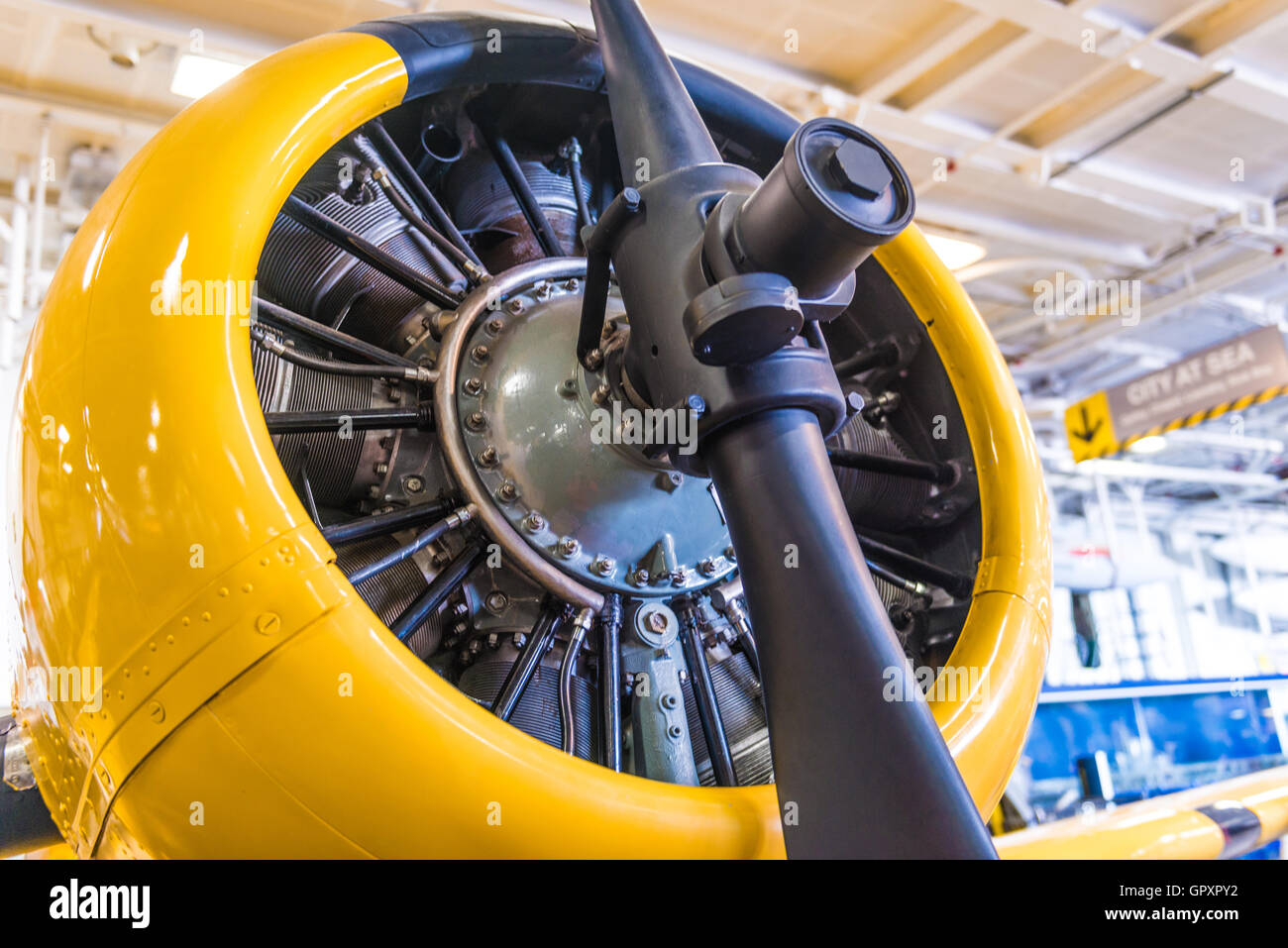The USS Midway Museum Exhibition of World War II aircraft engines. the aircraft involved in the Second World War. Stock Photo