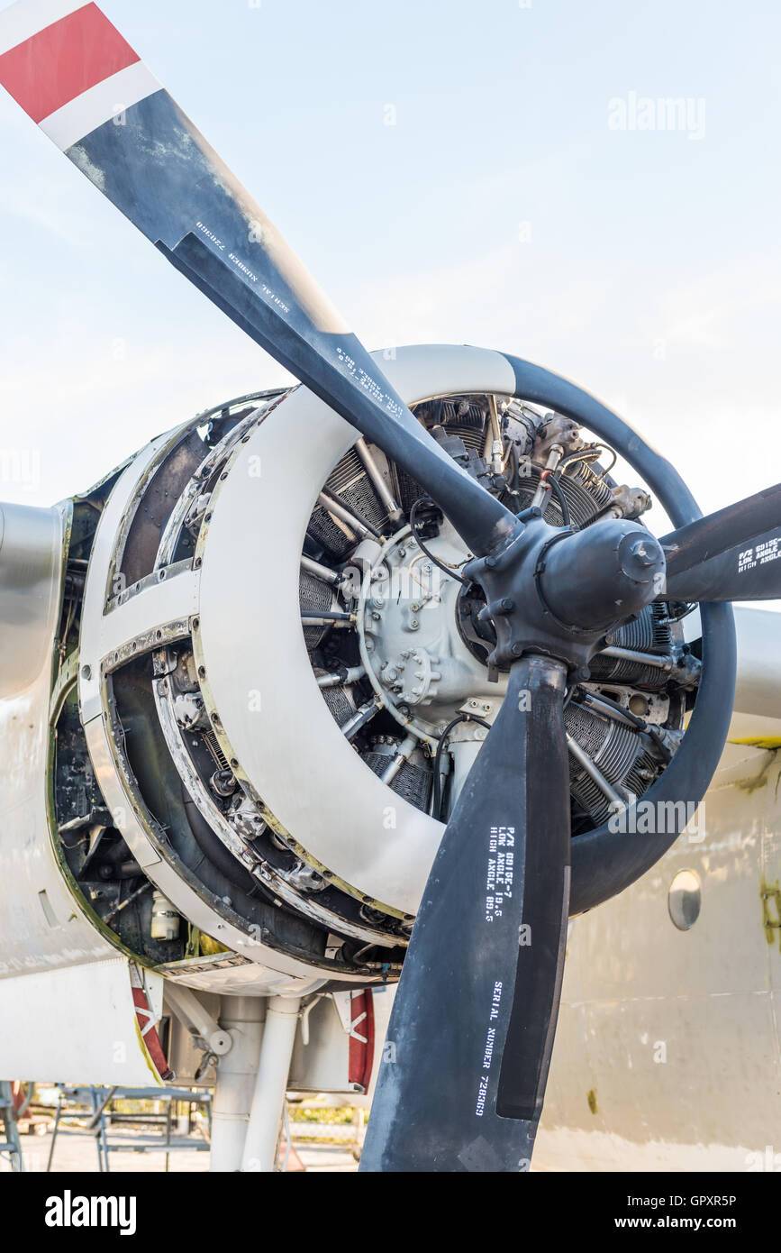 The USS Midway Museum Exhibition of World War II aircraft engines. the aircraft involved in the Second World War. Stock Photo