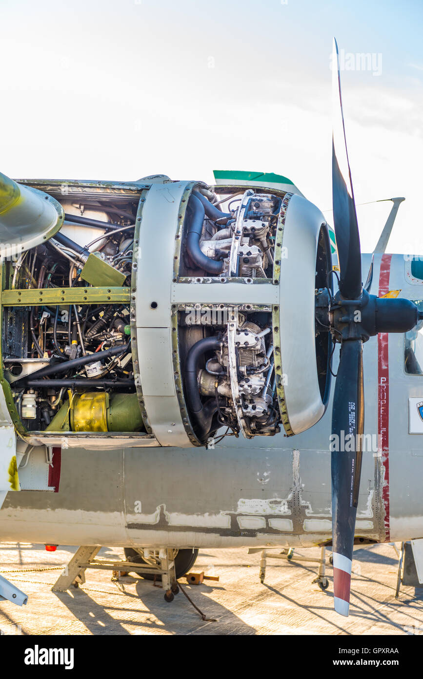 The USS Midway Museum Exhibition of World War II aircraft engines. the ...