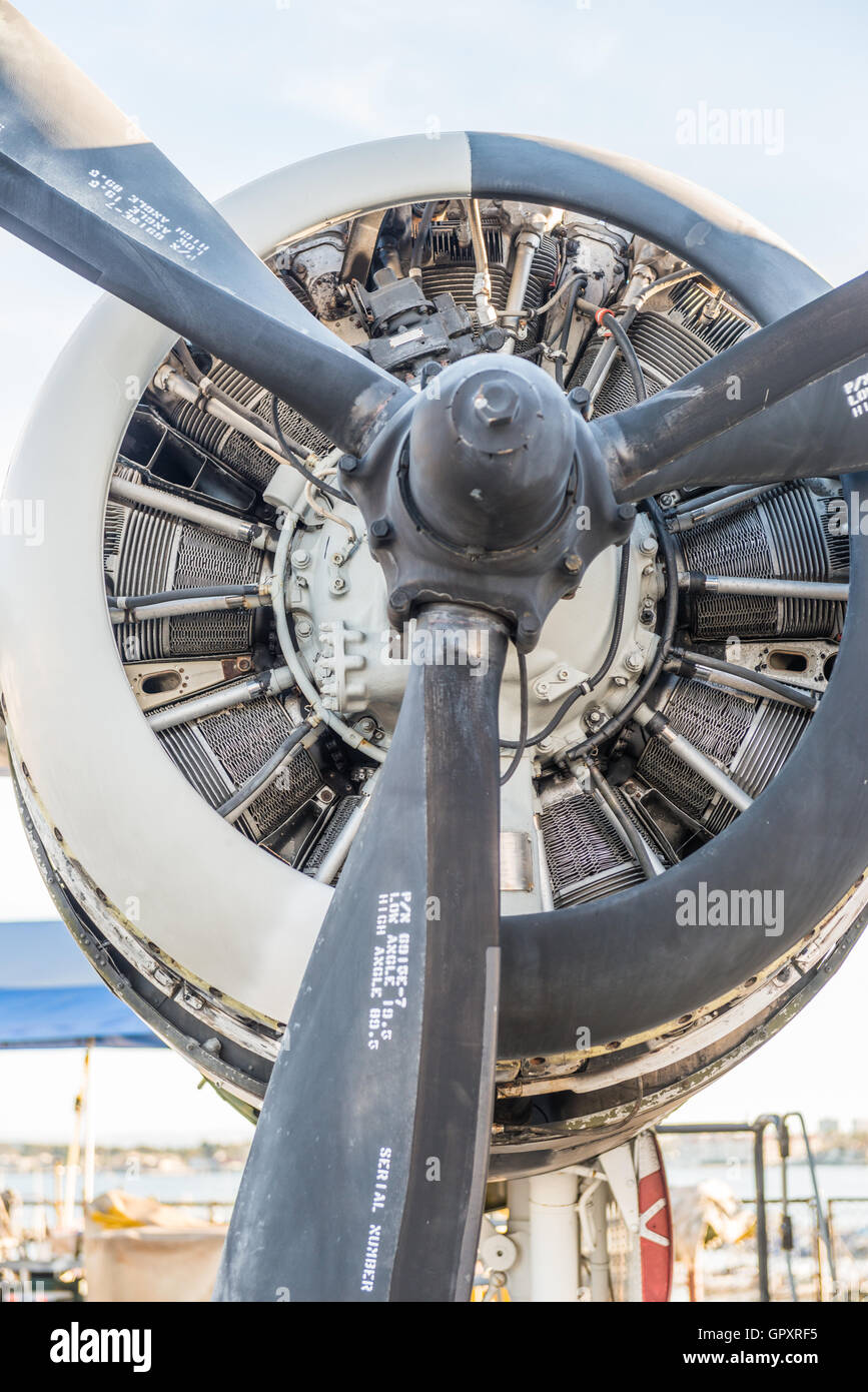 The USS Midway Museum Exhibition of World War II aircraft engines. the aircraft involved in the Second World War. Stock Photo