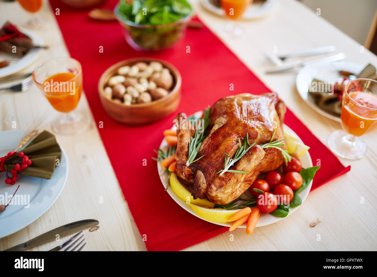 Dinner Table at Thanksgiving Feast Stock Photo Alamy
