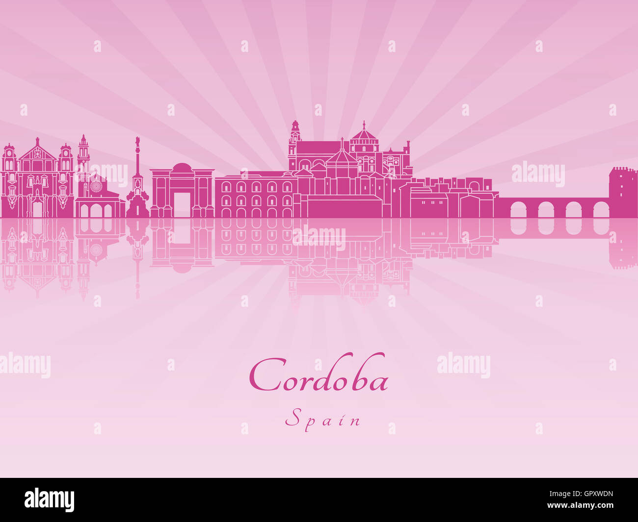 Cordoba skyline in purple radiant orchid in editable vector file Stock Photo