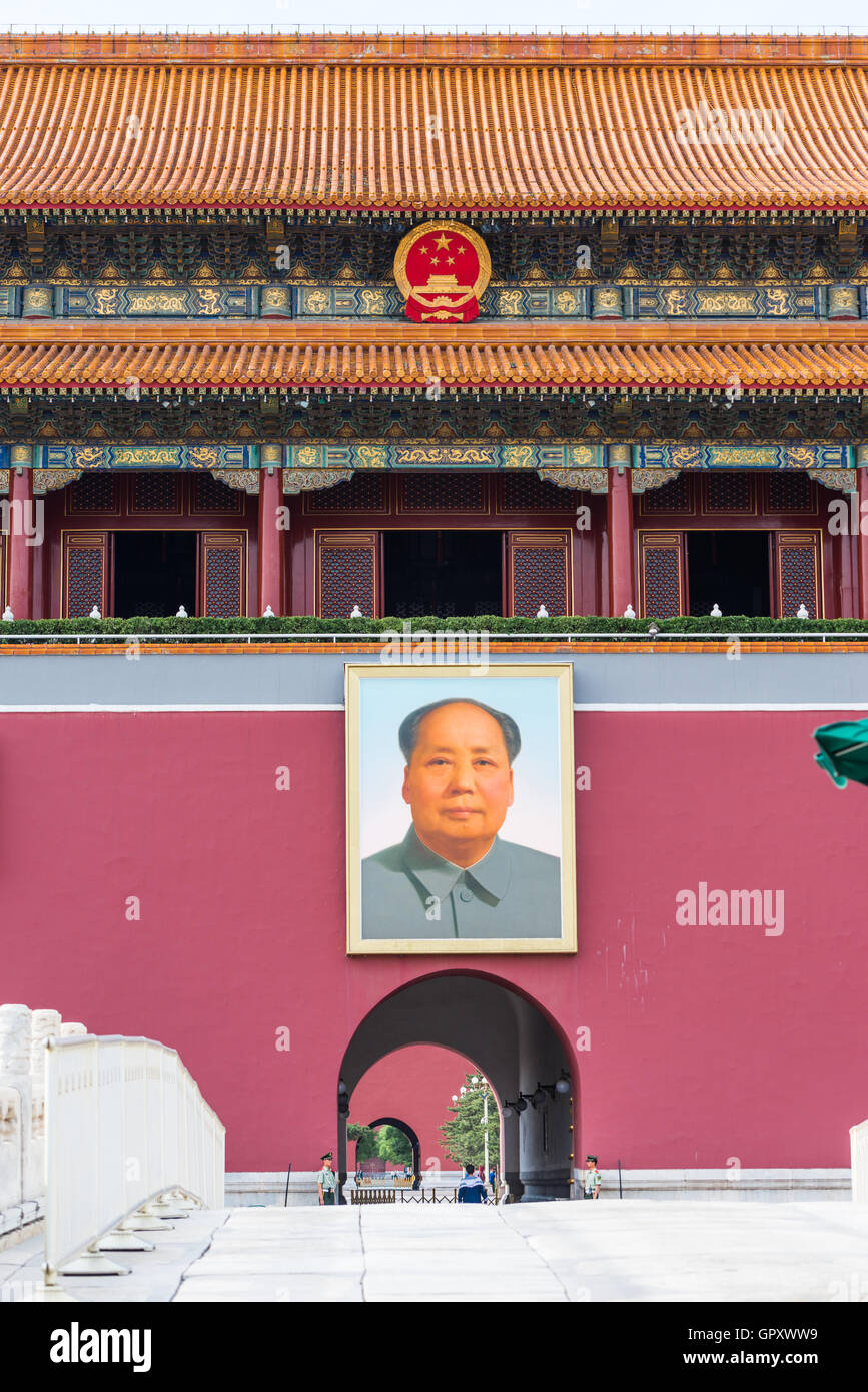 An unidentified soldier stands guard at Tiananmen Square, one of the world's largest city square, China landmark location Stock Photo
