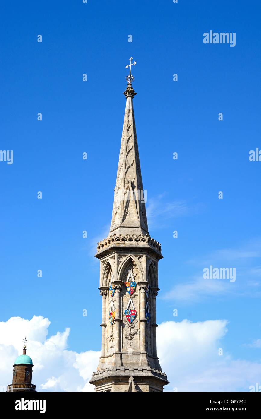 View of the top of the Banbury Cross in the town centre, Banbury, Oxfordshire, England, UK, Western Europe. Stock Photo