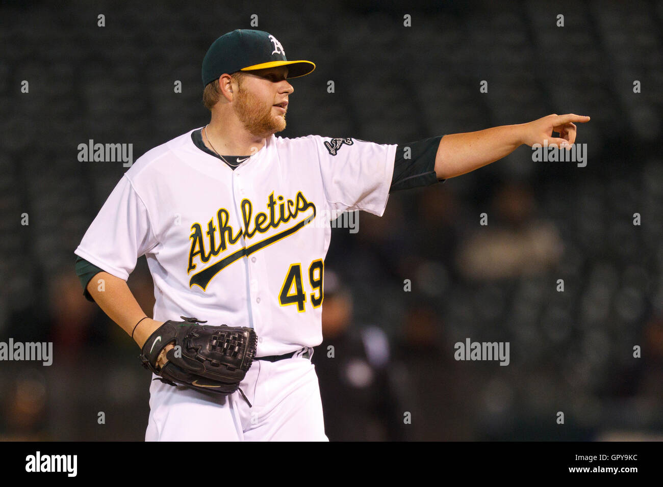 May 16, 2011; Oakland, CA, USA;  during the third inning at Oakland-Alameda County Coliseum.  Oakland defeated Los Angeles 5-4 in ten innings. Stock Photo