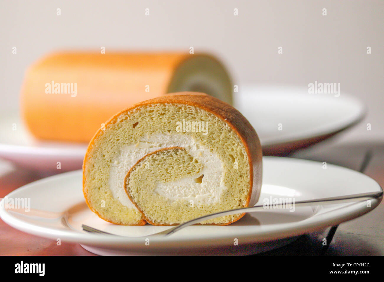 Traditional Swiss Roll, Selective focus Stock Photo