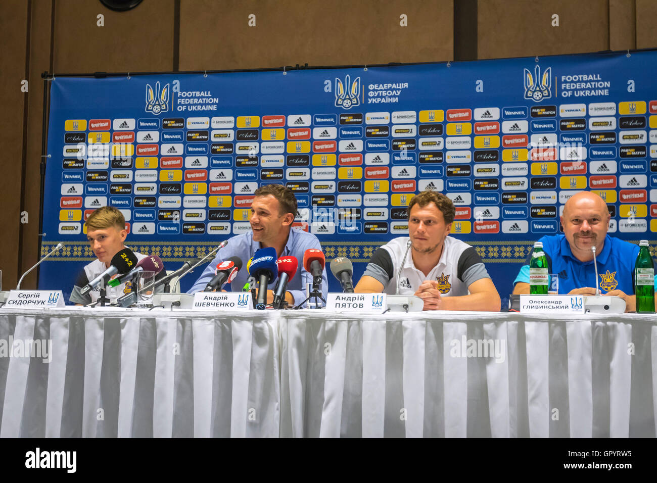 Press-conference of the Ukraine National Team head coach Andriy Shevchenko and Ukraininan players Stock Photo