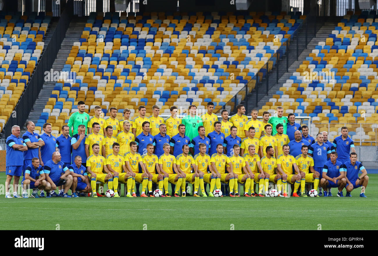 Group portrait of players coaches and staff of Ukraine National Football Team Stock Photo