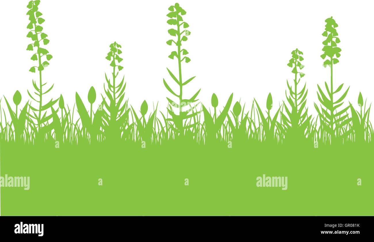 Floral spring background with fritillaria persica, tulips and grass silhouette Stock Vector