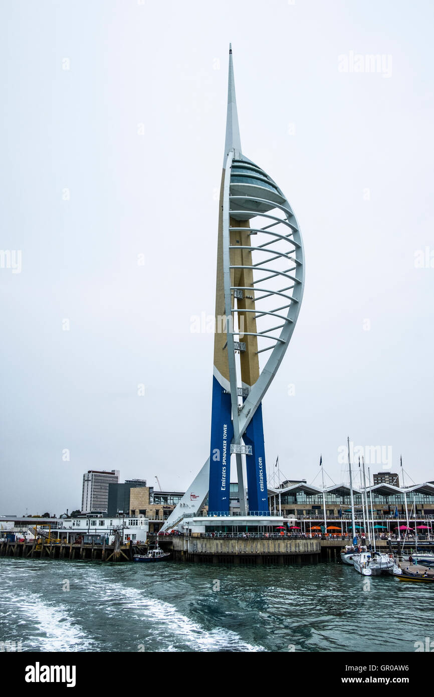 The Newly Painted  Spinnaker tower re-branded Emirates Spinnaker Tower Stock Photo