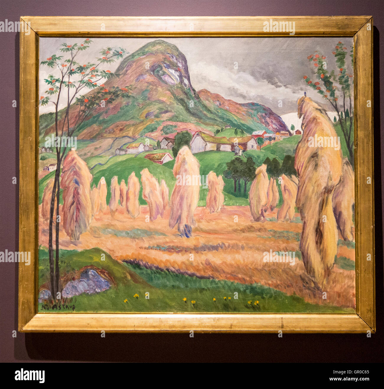 'Grain Poles' undated oil painting on canvas by Nikolai Astrup 1880-1928, Kode 4 art gallery Bergen, Norway Stock Photo