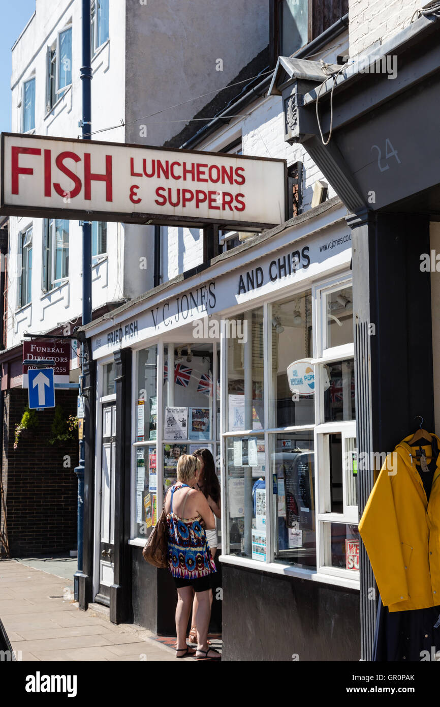 The Famous V.C. Jones "Black and White" fish and chip shop in Harbour