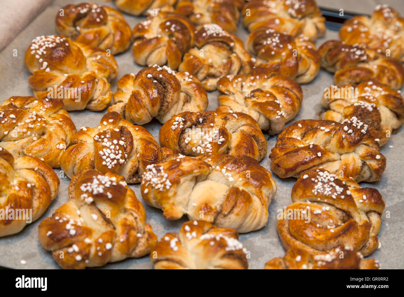 CINNAMON BUNS freshly baked from the oven Stock Photo