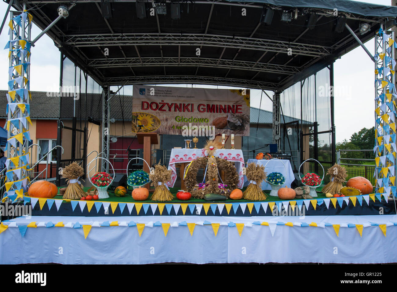 Annual harvest celebration in a small village in north-eastern part of Mazovia district in Poland. Outdoor altar. Stock Photo