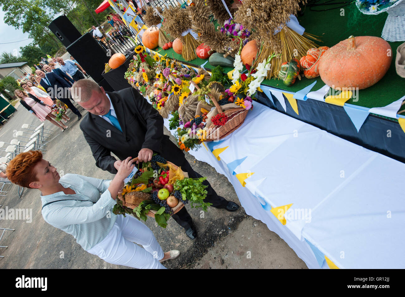 Annual harvest celebration in a small village in north-eastern part of Mazovia district in Poland. Outdoor altar. Stock Photo