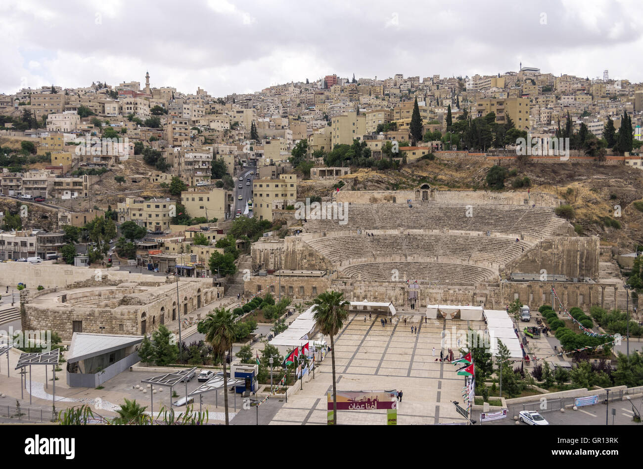 Amman, Jordan -May 28, 2016: Cityscape of Amman downtown with Roman amphitheatre from citadel, Amman, Jordan Stock Photo