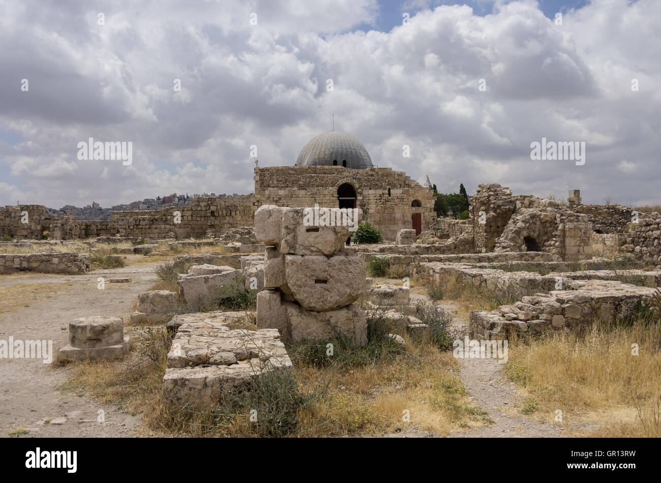 View of old Umayyad Palace, Jabal al-Qal'a, Citadel hill in Amman. Jordan Stock Photo