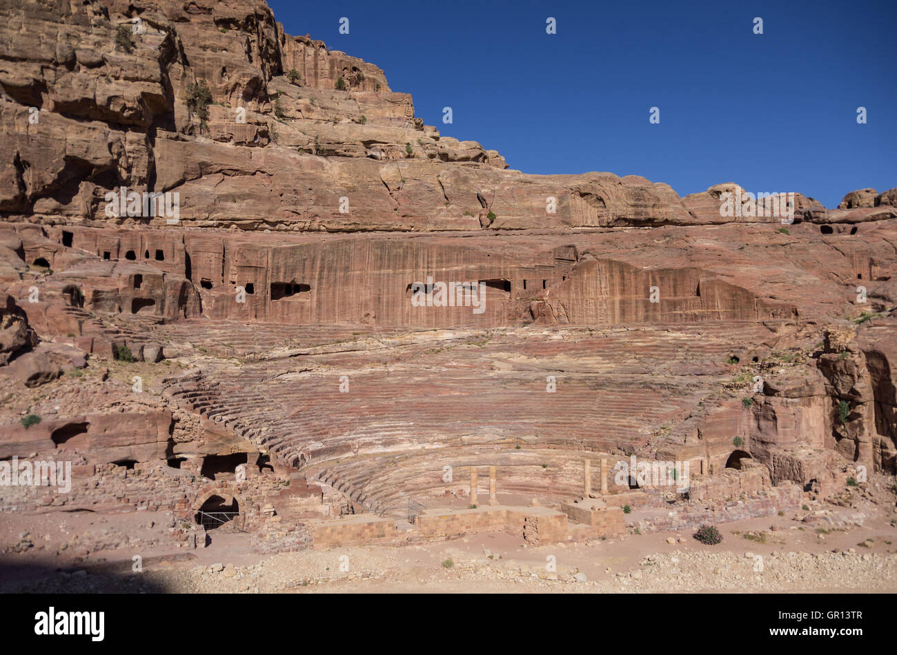 View of Theatre in Petra in the morning, Jordan Stock Photo