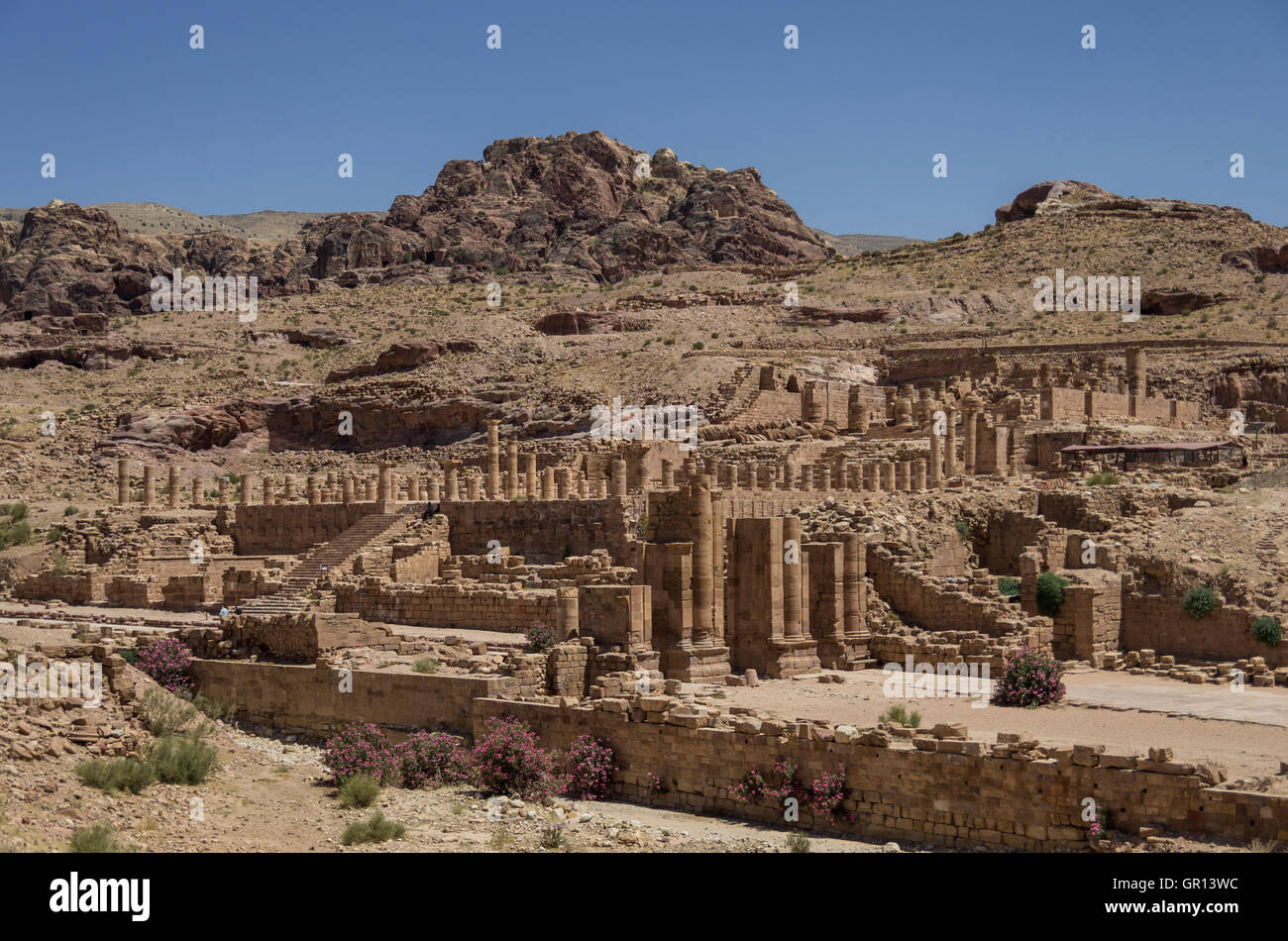 View of The Great Temple and Arched Gate in ancient city Petra, Jordan Stock Photo