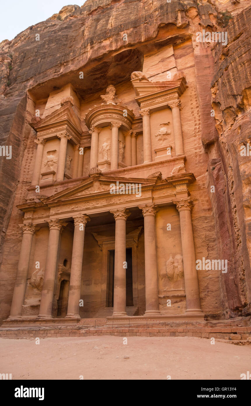 The treasury or Al Khazna, it is the most magnificant and famous facade in Petra Jordan Stock Photo
