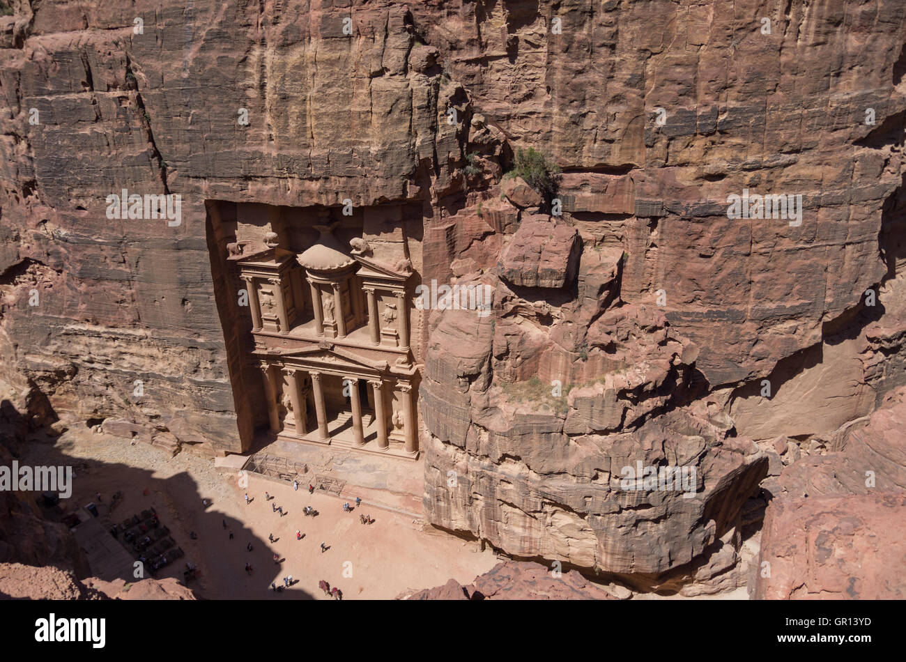Bird's-Eye View Al-Khazneh 'The Treasury' in Petra, Jordan Stock Photo
