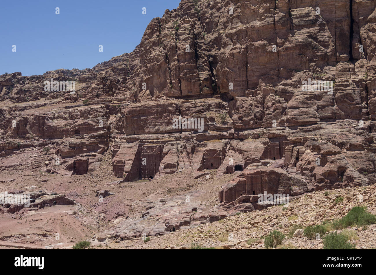 Cave tombs in Umm al-Biyara mountain. Petra, Jordan Stock Photo