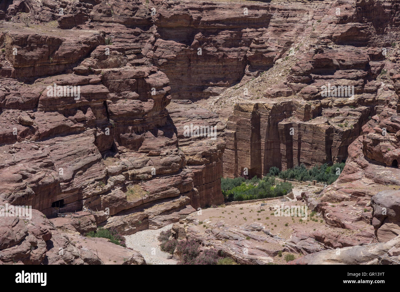 Nabataean Quarry  in Petra ancient city. View from Al Habis mountain. Petra. Jordan Stock Photo