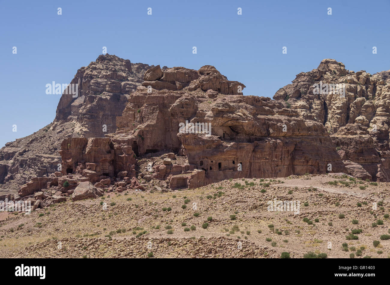 View of Al Habis mountain and Crusader fort. Petra. Jordan Stock Photo