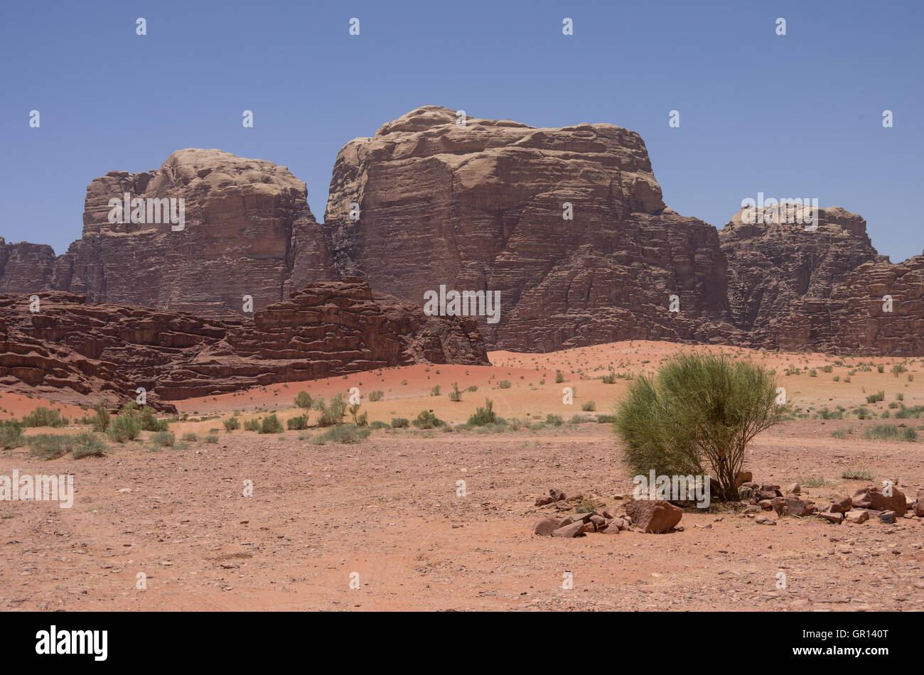 Nature, desert and rocks of Wadi Rum (Valley of the Moon), Jordan. UNESCO World Heritage. Stock Photo