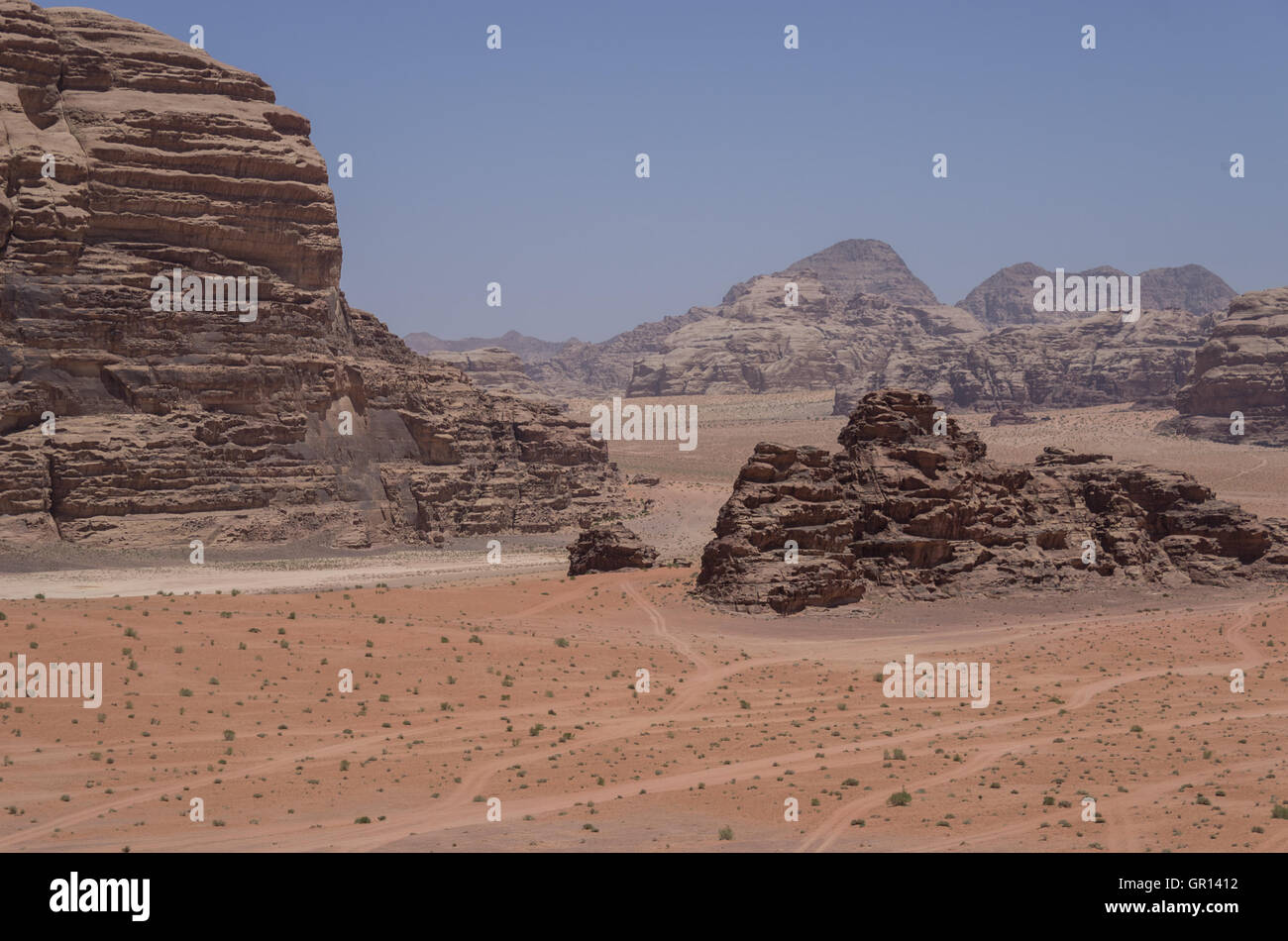 Nature, desert and rocks of Wadi Rum (Valley of the Moon), Jordan. UNESCO World Heritage. Stock Photo