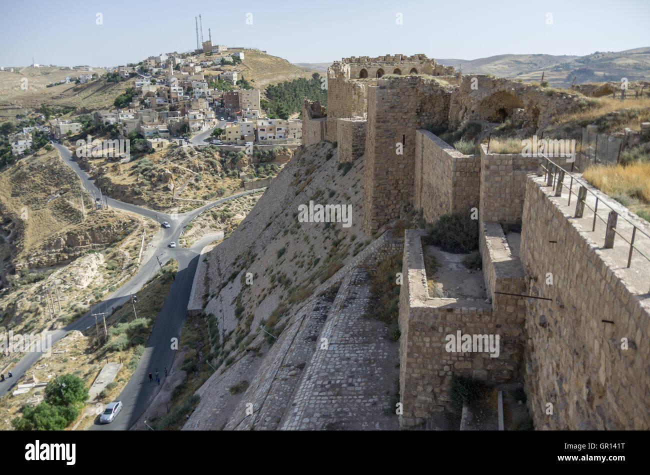 Walls of the Kerak Castle, a large crusader castle in Kerak (Al Karak) in Jordan Stock Photo
