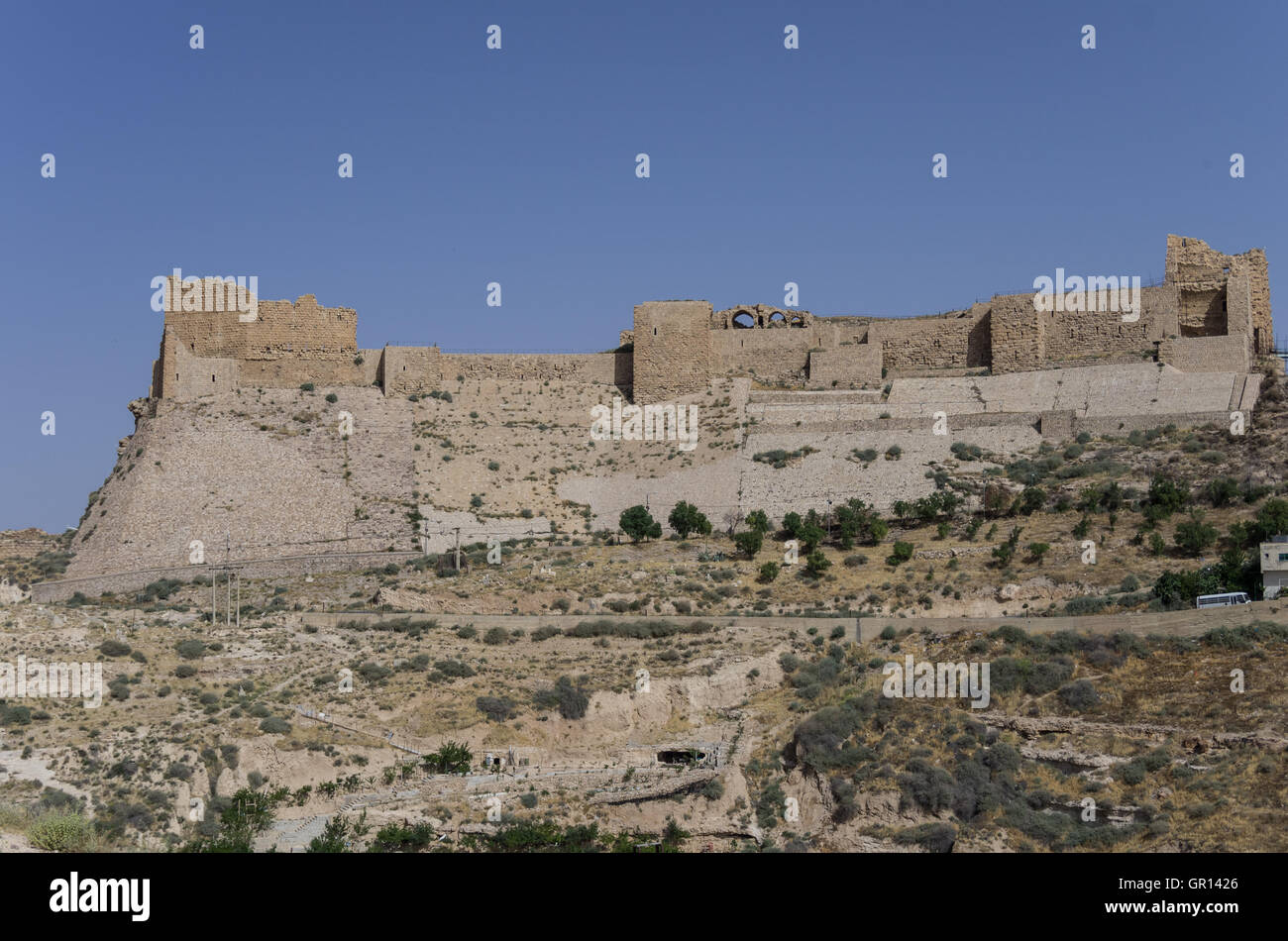 View to the crusader castle Kerak (Al karak) in Jordan Stock Photo